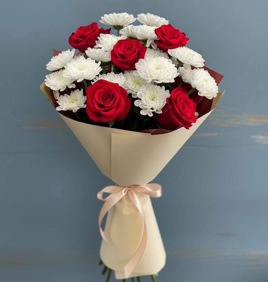 Букет цветов из: Розы и Хризантемы в Колычево