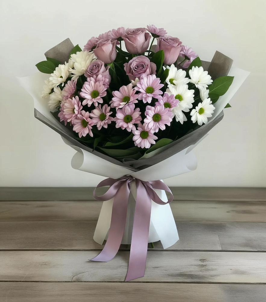 Букет цветов из: Хризантемы и Розы в Колычево