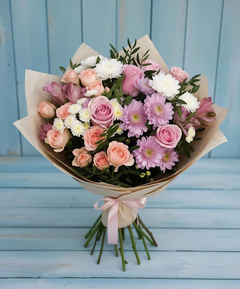 Букет цветов из: Хризантемы, Розы и Альстромерии в Колычево