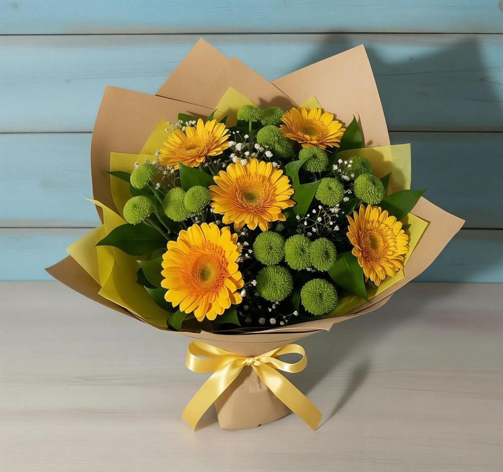 Букет цветов из: Герберы и Хризантемы в Колычево
