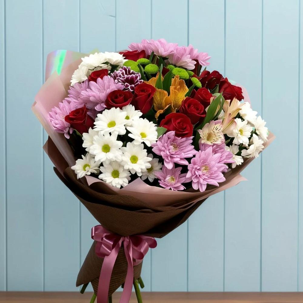 Букет цветов из: Розы, Хризантемы и Альстромерии в Колычево
