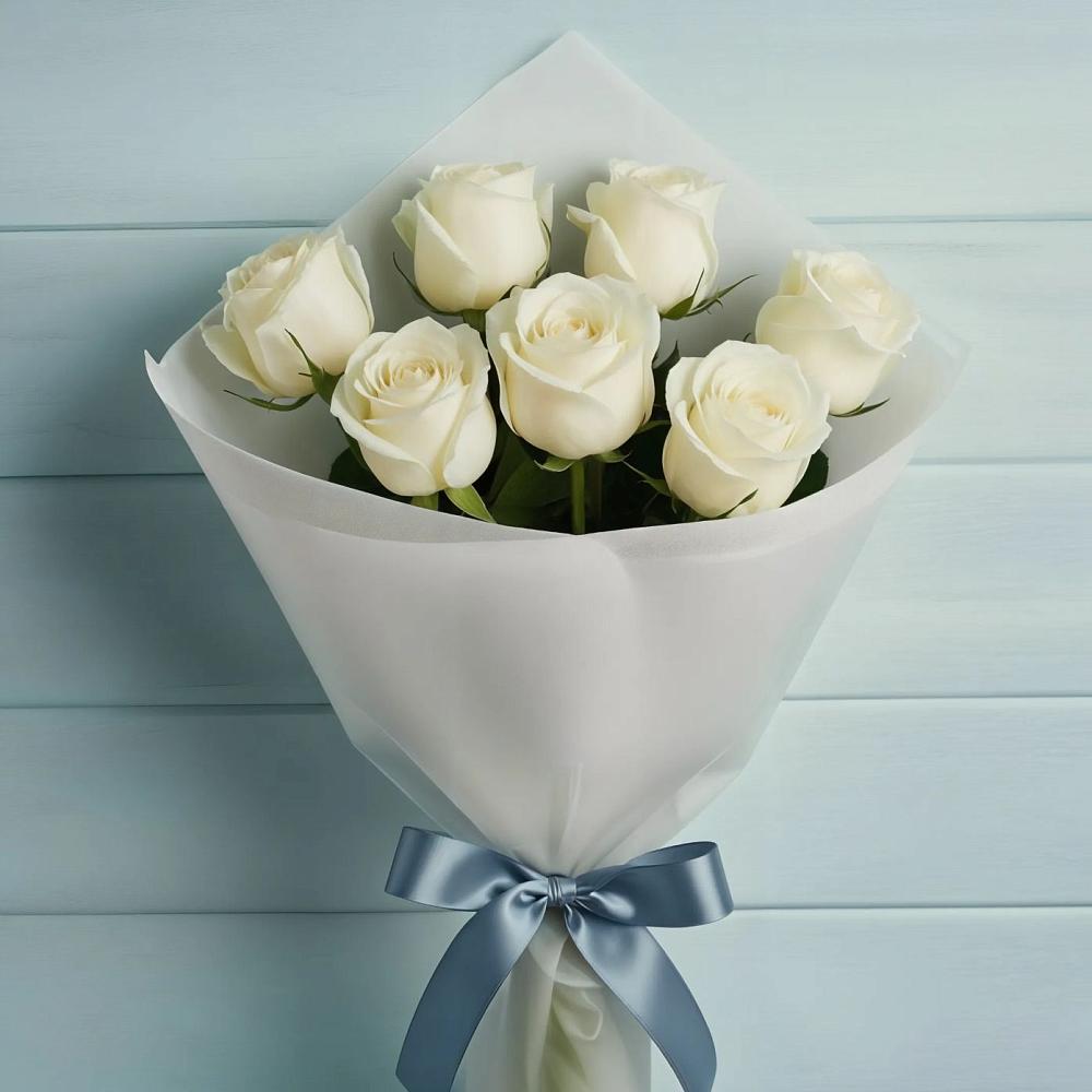 Букет 7 Белых роз Эдлесс Лав в Колычево